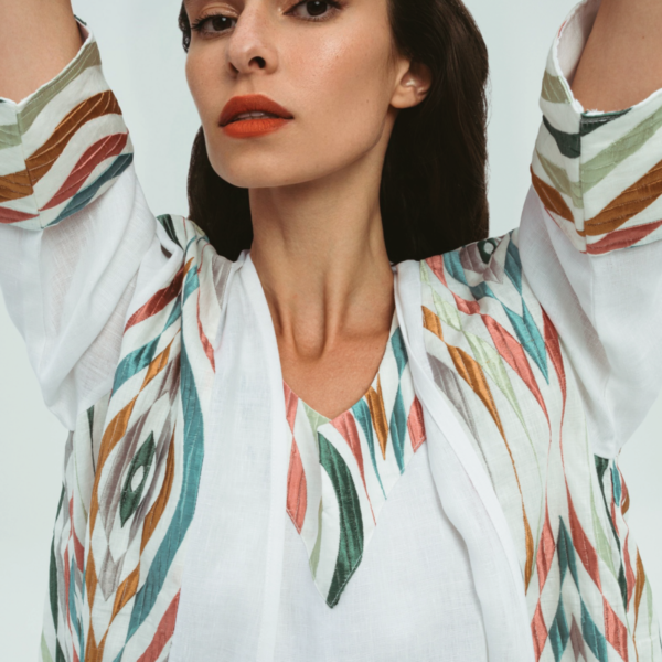 kaftan set white multi color